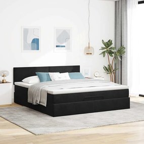 vidaXL Οθωμανικό κρεβάτι με στρώμα & LEDs Μαύρο 160x200cm Velvet