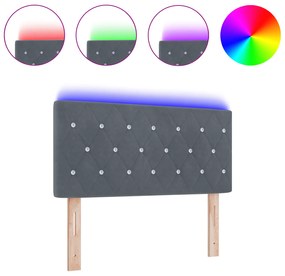 vidaXL LED Κεφαλάρι Κρυστάλλινες Κουμπώματα Σκοτεινό Γκρι 100 εκ Βελούδο