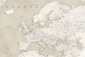 Χάρτης Sepia vintage detailed map of Europe, Blursbyai