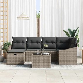 vidaXL Σετ Κήπου 7 Τεμαχίων με Γκρι Μαξιλάρια Πολυ Ράτταν