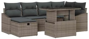 vidaXL Σετ Καναπέ Κήπου με μαξιλάρι 7 pcs Γκρι Πολυ ράταν