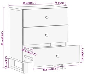 Κομοδίνο Καφέ και Μαύρο 50x33x60 εκ. από Μασίφ Ξύλο Μάνγκο - Καφέ