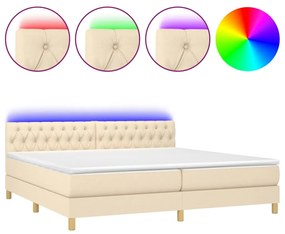 vidaXL Κρεβάτι Boxspring με Στρώμα & LED Κρεμ 200x200 εκ. Υφασμάτινο