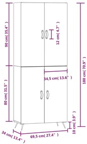 Ντουλάπι Γυαλιστερό Λευκό 69,5x34x180 εκ. Επεξεργασμένο Ξύλο - Λευκό