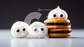 Intra Συλλεκτικό Ξύλινο Παζλ Plywood  4mm - Στοίβα από Marshmallows σοκολάτας με Googly Eyes και Cookies Ghost Σε Ξύλινο Κουτί - Διαστάσεις: 10x10 cm – 25 κομμάτια