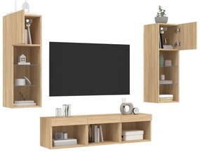 vidaXL Έπιπλα Τοίχου Τηλεόρασης 5 τεμ. LED Sonoma Δρυς από Επεξ. Ξύλο