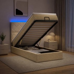 vidaXL Κρεβάτι Ottoman με Στρώμα και LED Κρεμ 90 x 200 cm Ύφασμα