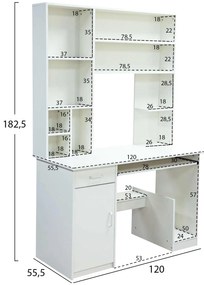ΓΡΑΦΕΙΟ ΜΕ ΒΙΒΛΙΟΘΗΚΗ-ΡΑΦΙΕΡΑ STATUS ΛΕΥΚΟ HM2032.03 120x55,5x182,5 εκ.