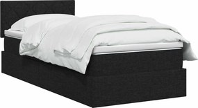 vidaXL LED Κρεβάτι αποθήκευσης με στρώμα Μαύρο 90 x 190 cm Ύφασμα