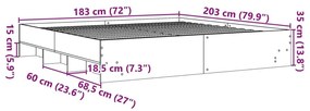 Πλαίσιο κρεβατιού χωρίς στρώμα 180x200 εκ. Επεξεργασμένο Ξύλο - Γκρι