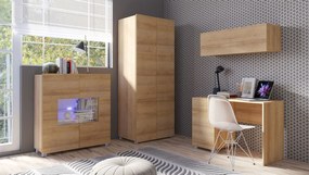 Σετ επίπλων Providence B156, 200x52cm, 143 kg, Χρυσή βελανιδία, Επεξεργασμένο γυαλί, Πλαστικοποιημένη μοριοσανίδα, Στυλ: Μοντέρνο, Πόδια: Πλαστική ύλη