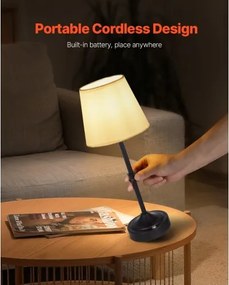 VEVOR Cordless Table Lamp 2PCS Rechargeable Battery Desk Lamp Fabric Shade Black