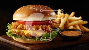 Intra Συλλεκτικό Ξύλινο Παζλ Plywood  4mm - Νόστιμο Burger με πατάτες Σε Ξύλινο Κουτί - Διαστάσεις: 10x10 cm – 25 κομμάτια