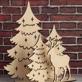 Intra απο ξύλο plywood 3mm-4mm πάχος – ξύλο Χριστουγεννιάτικη σύνθεση με ελάφια σε δέντρα 15x15 cm INTRAVECTRY-MY558898