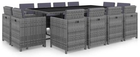 vidaXL Σετ Τραπεζαρίας Εξ. Χώρου 13 τεμ Ανθρακί Συνθ Ρατάν + Μαξιλάρια
