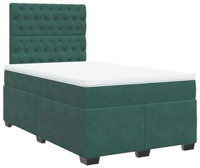 vidaXL Κρεβάτι Boxspring με Στρώμα Σκούρο Πράσινο 120x200εκ. Βελούδινο