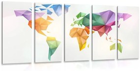Εικόνα 5 τμημάτων πολύχρωμος παγκόσμιος χάρτης σε στυλ origami - 100x50