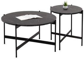 Τραπεζάκια σαλονιού RONDA Σετ 2 τεμ MDF Μαύρο Μάρμαρο Φ80εκ & Φ50εκ. 80x80x45 εκ.