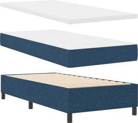 vidaXL LED Κρεβάτι με βάθρο με στρώμα Μπλε 90 x 190 cm ύφασμα