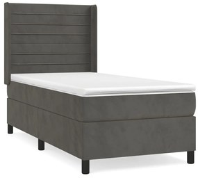 Κρεβάτι Boxspring με Στρώμα Σκούρο Γκρι 90x200 εκ. Βελούδινο - Γκρι