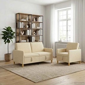 vidaXL Σαλονάκι Σετ Με Αποθηκευτικό Χώρο 2 pcs Κρεμ Πολυεστέρας
