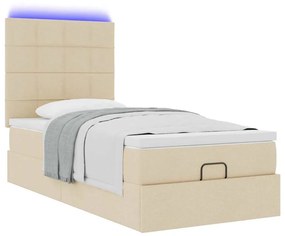 Οθωμανικό κρεβάτι με στρώμα &amp; LEDs Cream 90x200 cm Ύφασμα - Κρεμ