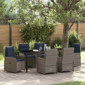 vidaXL Σέτ φαγητού για κήπο με μαξιλάρι 7 pcs Γκρι Πολυ ράταν