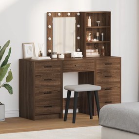 vidaXL Σετ Τουαλέτας 3 Τεμαχίων με LED σε Μαύρο Δρυς