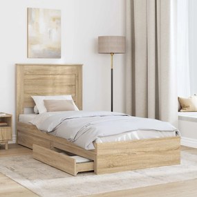 vidaXL Κρεβάτι Αποθήκης Δρύς Sonoma 75 x 190 cm Επεξεργασμένο ξύλο