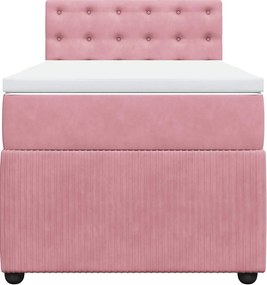 vidaXL Κρεβάτι Boxspring με Στρώμα Ροζ 100x200 εκ. Βελούδινο