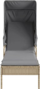 vidaXL Ξαπλώστρες 2 Τεμ. Μπεζ Συνθ. Ρατάν με Σκίαστρα και Τραπεζάκια