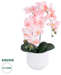 GloboStar® Artificial Garden SALMON ORCHID 21118 Διακοσμητικό Φυτό Ροζ-Πορτοκαλί Ορχιδέα Υ45cm