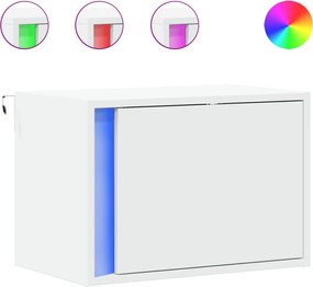 vidaXL Κομοδίνο Επιτοίχιο με Φώτα LED Λευκό
