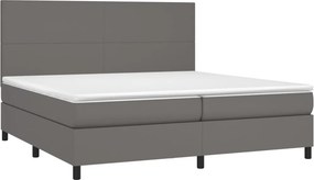 vidaXL Κρεβάτι Boxspring με Στρώμα Γκρι 200x200 εκ. Συνθετικό Δέρμα
