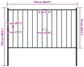 vidaXL Πάνελ Περίφραξης Ανθρακί 1,7x0,75 μ Ατσάλι Ηλεκτρ.Βαφή + Στύλοι