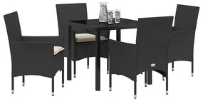 vidaXL Σέτ φαγητού για κήπο με μαξιλάρι 5 pcs Μαύρο Πολυ ράταν