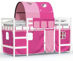 Υπερυψ. Κρεβάτι με Τούνελ Ροζ 90 x 190 εκ. Μασίφ Ξύλο Πεύκου - Ροζ