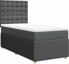 vidaXL Κρεβάτι Boxspring με Στρώμα Σκούρο Γκρι 90x200 εκ. Υφασμάτινο