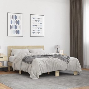 VidaXL Πλαίσιο Κρεβατιού Sonoma Δρυς 135x190 εκ. Επεξ. Ξύλο & Μέταλλο