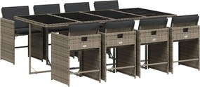 vidaXL Σετ Τραπεζαρίας Κήπου 9 τεμ. Γκρι Συνθ. Ρατάν με Μαξιλάρια
