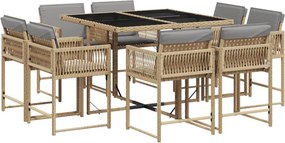 vidaXL Σετ Τραπεζαρίας Κήπου 9τεμ. Μικτό Μπεζ Συνθ. Ρατάν με Μαξιλάρια