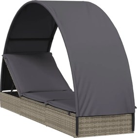 vidaXL Ξαπλώστρα με Στρογγυλή Οροφή Μαύρη 211x57x140 εκ. Συνθ. Ρατάν