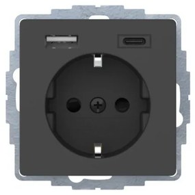 Πρίζα Σούκο με 2xUSB A+C Ανθρακί Berker 48046086 Hager-48046086-Ανθρακί 48046086
