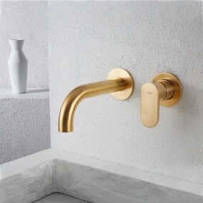 Armando Vicario Slim Brushed Gold Μπαταρία Νιπτήρος Εντοιχισμού 2 Οπών