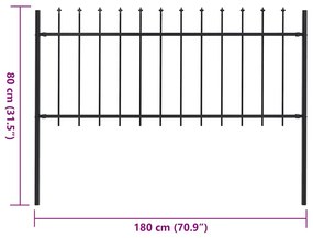 vidaXL Κάγκελα Περίφραξης με Λόγχες Μαύρα 1,8 μ. Ατσάλινα