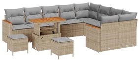 vidaXL Σετ Καναπέ Κήπου με μαξιλάρι 12 pcs Μπεζ Πολυ ράταν