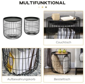 HOMCOM Σετ 2 βοηθητικών τραπεζιών σε σκανδιναβικό στυλ, με αποθηκευτικό χώρο, στοιβαζόμενα, Μαύρο