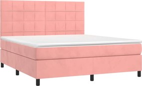 vidaXL Κρεβάτι Boxspring με Στρώμα Ροζ 180x200 εκ. Βελούδινο