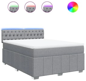 vidaXL Κρεβάτι Boxspring με Στρώμα Ανοιχτό Γκρι 140x200 εκ. Υφασμάτινο