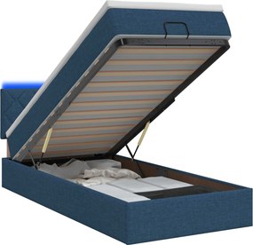 vidaXL Κρεβάτι Ottoman με Στρώμα και LED Μπλε 90 x 200 cm Ύφασμα